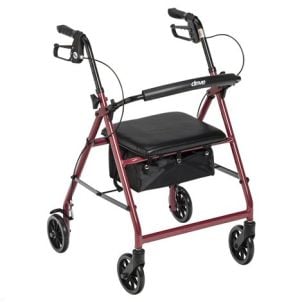 Red Walker Rollator 6" Wheels Fold Up Back Padded Seat 