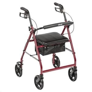 Drive Lightweight Rollator Fold Up Back Padded Seat, Red 7.5" Wheels