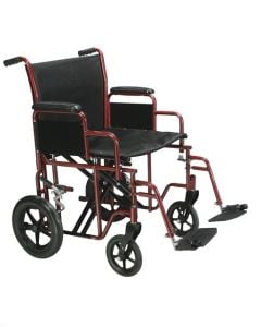 Bariatric Heavy Duty Red Transport Wheelchair Swing Away Foot, 20" Seat