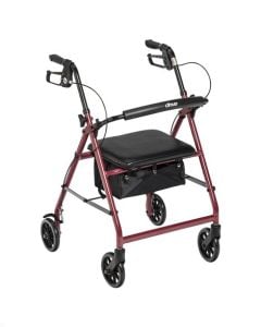Red Walker Rollator 6" Wheels Fold Up Back Padded Seat 