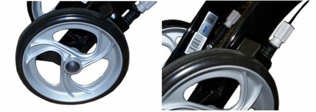 Rear wheel and axle assembly on a Drive Nitro rollator before removal